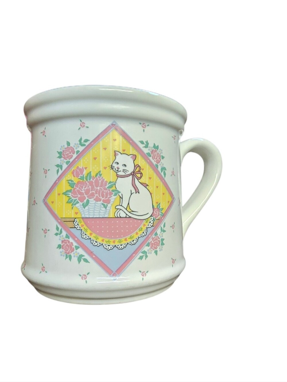 Vintage 1990s Coquette Cottagecore Feminine Cat Floral Mug 4"